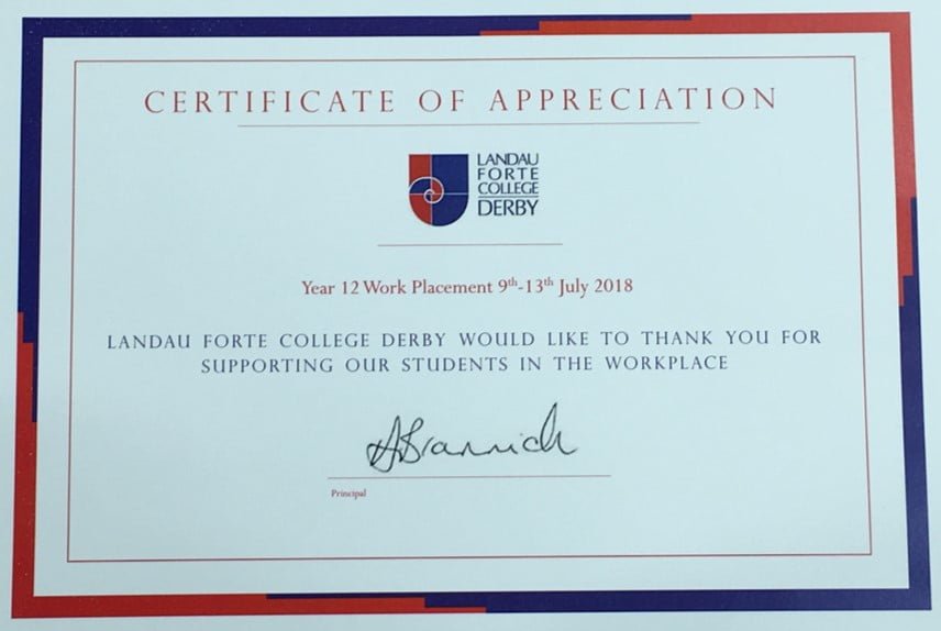 Certificate of appreciation